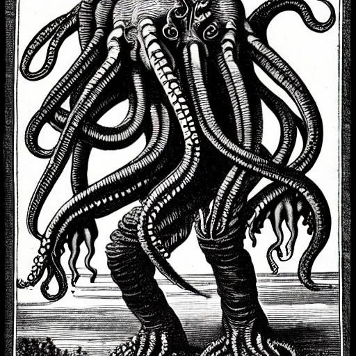 Image similar to an 1 8 0 0 s naturalism book illustration of cthulhu