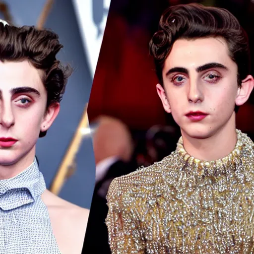 Image similar to timothee chalamet meets lady gaga, canon, highly realistic. high resolution. highly detailed 8 k. 4 k.