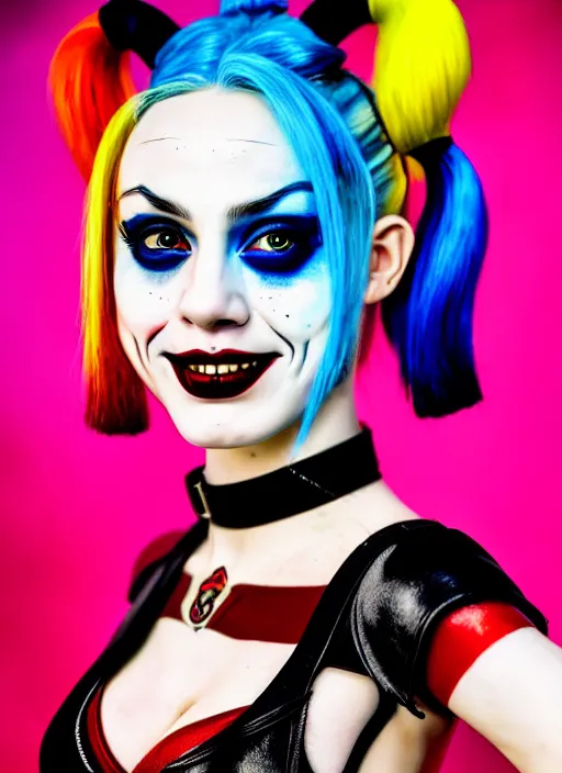 Prompt: photo of a gorgeous harley quinn in the style of derek riggs, realistic, sharp focus, 8 k high definition, insanely detailed, intricate