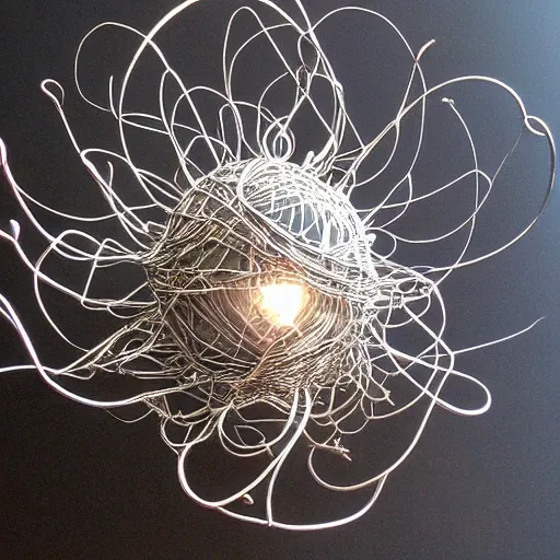 Prompt: the heat death of the universe, wire sculpture, realistic silver metal wire sculpture, detailed and intricate, outer space cosmos