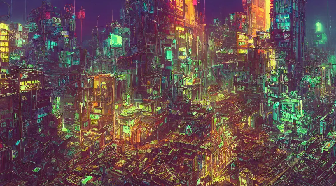 Post Apocalyptic Cyberpunk City Block Buildings Stable Diffusion