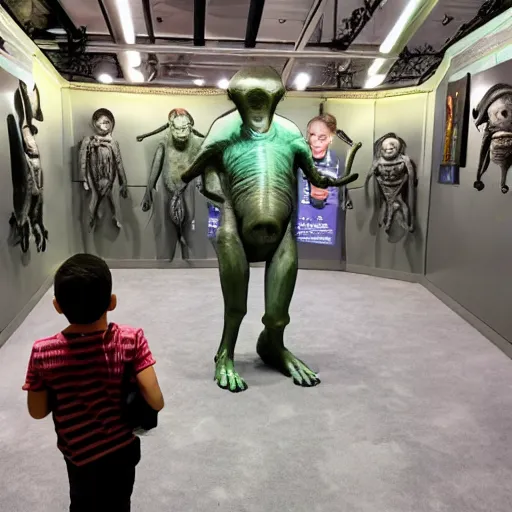 Prompt: kid visiting the alien museum