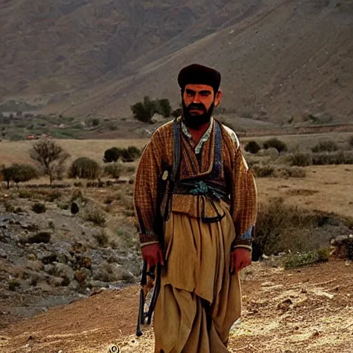 Image similar to Kurdish shepherd wearing Kurdish clothes in a movie directed by Christopher Nolan, movie still frame, promotional image, imax 70 mm footage