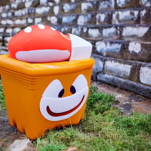 Prompt: a plastic bottle full of waddle dees are squeezed out of the bottle, professional photography outdoors