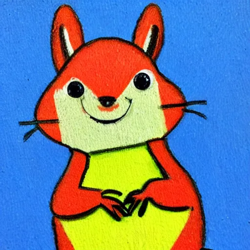 Image similar to a happy squirrel in childish crayon art style