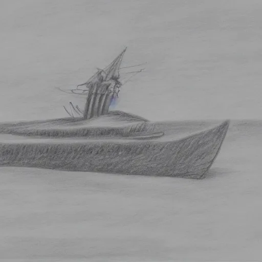 Image similar to A ship on a deserted island, realistic pencil drawing on white background