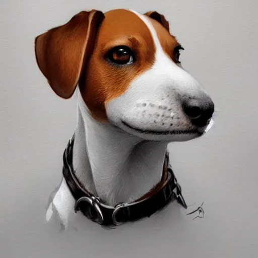 Image similar to portrait of jack russel terrier, cute pixar concept art, highly detailed, digital painting, artstation, concept art, smooth, sharp focus, illustration, art by artgerm, greg rutkowski and alphonse mucha