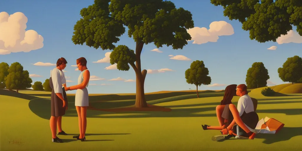 lovers, blue sky, summer evening, kenton nelson Stable Diffusion