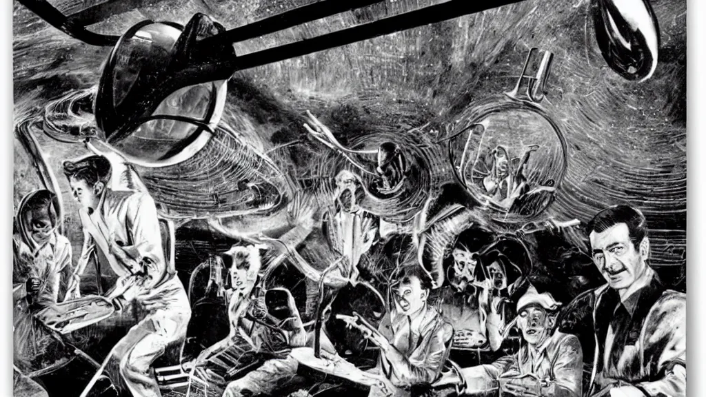 Image similar to intruders from a flying saucer by Ed Emshwiller