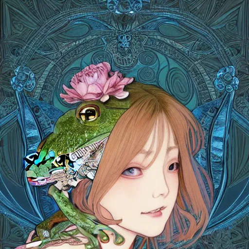 Image similar to a masterpiece ultrarealistic ultradetailed anime portrait of beautiful frog in bunny costume baroque renaissance. medium shot, intricate, elegant, by stanley artgerm lau, wlop, alphonse mucha, rossdraws, andrei riabovitchev, yoshitaka amano. in style of hayao miyazaki. flower background my james jeand and takashi murakami.