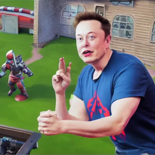 Prompt: Elon Musk streaming Fortnite