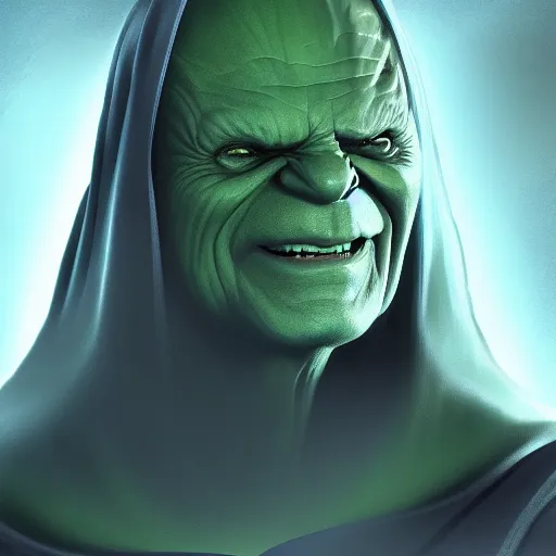 Image similar to Emperor Palpatine is The Hulk, hyperdetailed, artstation, cgsociety, 8k