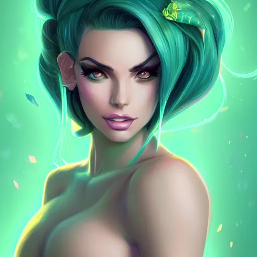 Prompt: a portrait of adriana chechik, pastel green, art by lois van baarle and loish and ross tran and rossdraws and sam yang and samdoesarts and artgerm and saruei and disney and wlop, digital art, highly detailed, intricate, sharp focus, trending on artstation hq, deviantart, unreal engine 5, 4 k uhd image