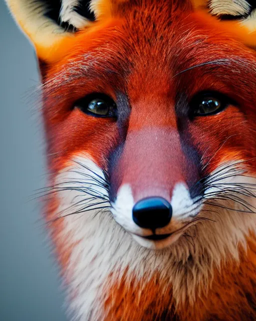 Image similar to portrait photo headshot still of a fox fursuit, 8 k, 8 5 mm f 1. 8, fursuit