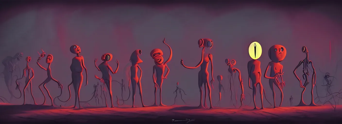 Image similar to uncanny repressed mutants from the depths of a vast wasteland in the collective unconscious, dramatic lighting, surreal dark 1 9 3 0 s fleischer cartoon characters, shallow dof, surreal painting by ronny khalil