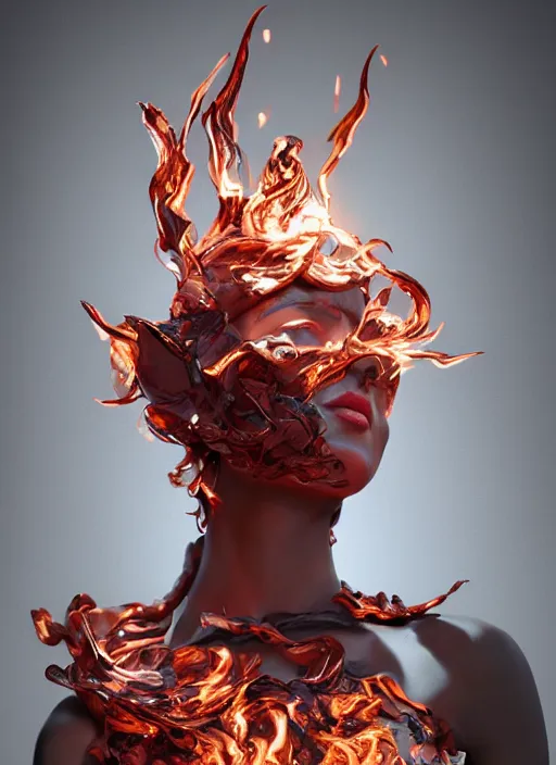 Image similar to sculpture made of flame, portrait, female, future, torch, fire, harper's bazaar, vogue, fashion magazine, intricate, concept art, close up, ornate, luxury, elite, elegant, trending on artstation, by ruan jia, by Kenneth Willardt, by ross tran, by WLOP, by Andrei Riabovitchev,