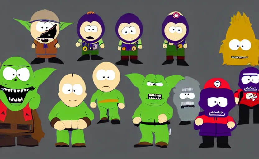 Image similar to south park godzilla yoda donkey kong pikachu yeti shrek super mario homer groot waluigi darth vader mike wazowski, highly detailed, extremely high quality, hd, 4 k, 8 k, professional photographer, 4 0 mp, lifelike, top - rated, award winning, cinematic, realistic, detailed lighting, detailed shadows, sharp, no blur, edited, corrected, trending