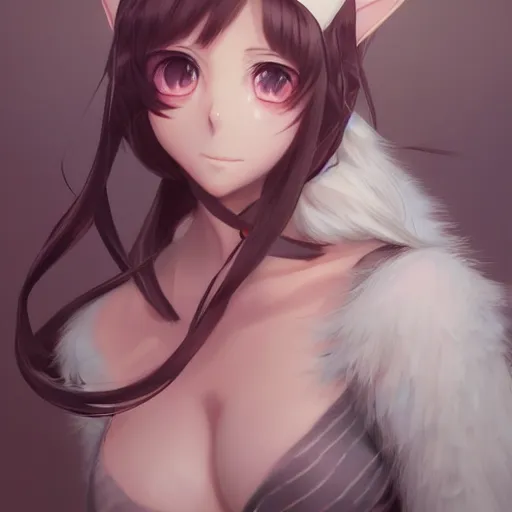 Image similar to An anime portrait of beautiful girl with cat ears, by Stanley Artgerm Lau, WLOP, Rossdraws, James Jean, Andrei Riabovitchev, Marc Simonetti, and Sakimichan, tranding on artstation