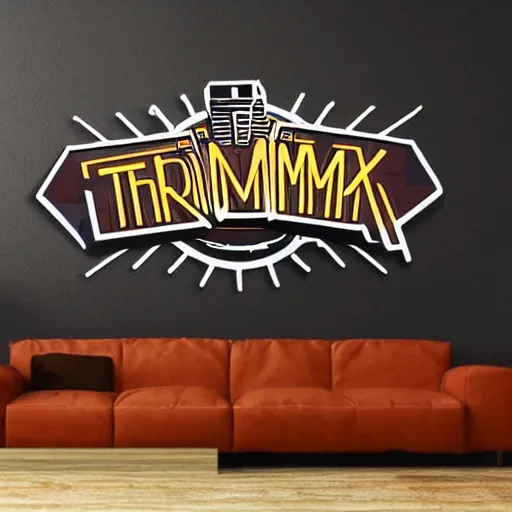 Prompt: sticker of a rock band, name is text tripmachine, on the sticker is a 3 d render of a huge futuristic steampunk generator with gears and music instruments, 8 k, fluorescent colors, halluzinogenic, multicolored, exaggerated detailed, silk screen art