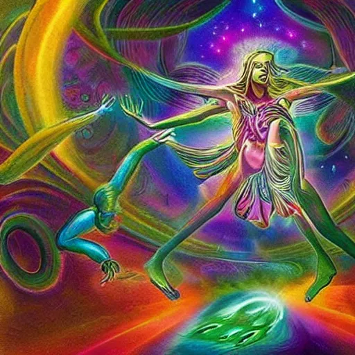 Prompt: DMT vision of the 4th dimension. Astral projection seeing the truth. Mind blowing imagery