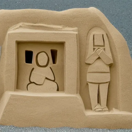 Image similar to A beautiful conceptual art of a broken-down house with a family living inside. sand sculpture by Chip Zdarsky rhythmic