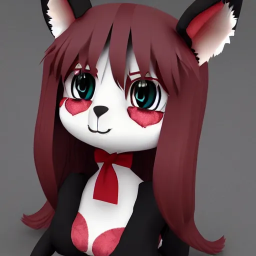 Image similar to cute fumo plush fox girl, floppy ears, gothic maiden, alert, furry anime, vray, smile, pugilist