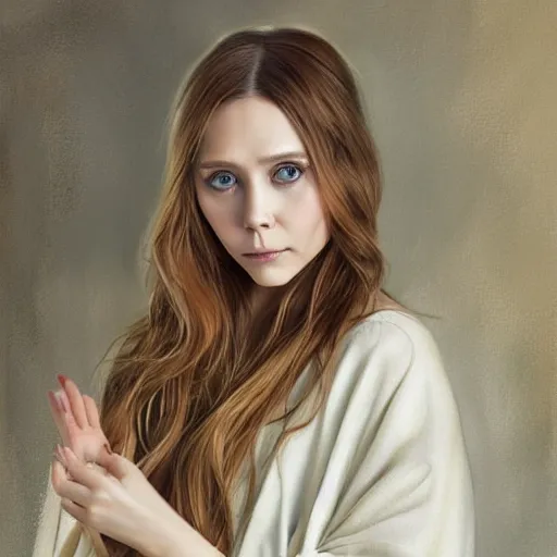 Image similar to Elizabeth Olsen in kimono art drawn in art style of WLOP full HD 4K highest quality realistic beautiful gorgeous natural WLOP artist painting