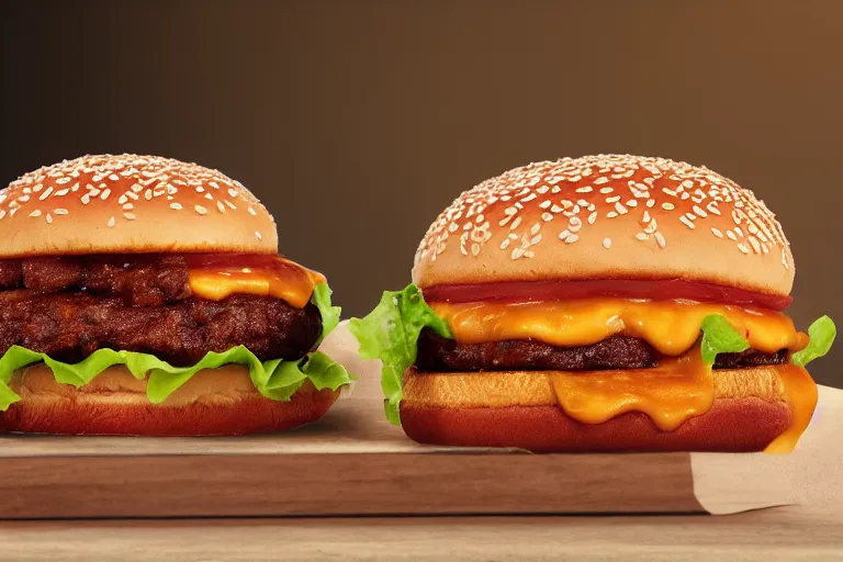 Image similar to mcdonalds baked beans burger, commercial photograph