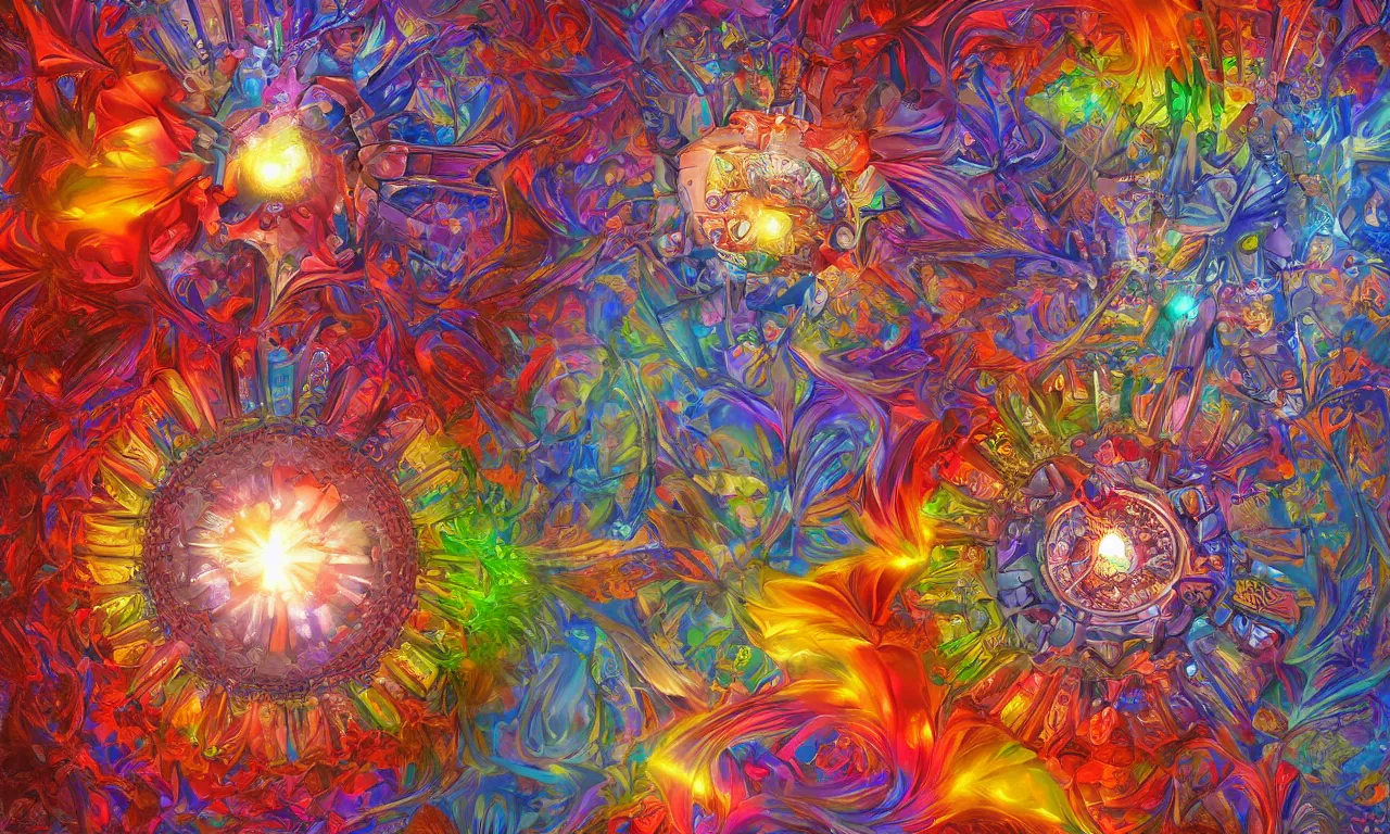 Image similar to voronoi engine laboratory 3 d volume kaleidoscope mandala fractal chakra digital multicolor stylized concept substance by artgerm, rossdraws, norman rockwell, magali villeneuve, gil elvgren, alberto vargas, earl moran, enoch bolles radiating a glowing aura global illumination ray tracing hdr