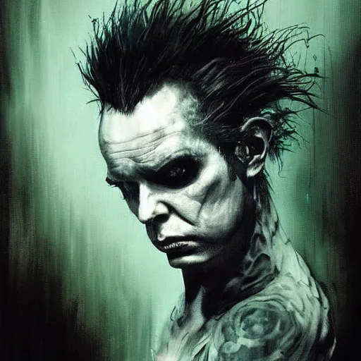 Image similar to stunning portrait of gaunt sid vicious a ( the cure fan ) as dream from sandman, dim stars as eyes, by jeremy mann, by cedric peyravernay, by by russ mills, by richard avedon and ben templesmith, dramatic lightning, sadness, dark eye sockets, in the shadows, punk rock, gothic, high detailed, 8 k