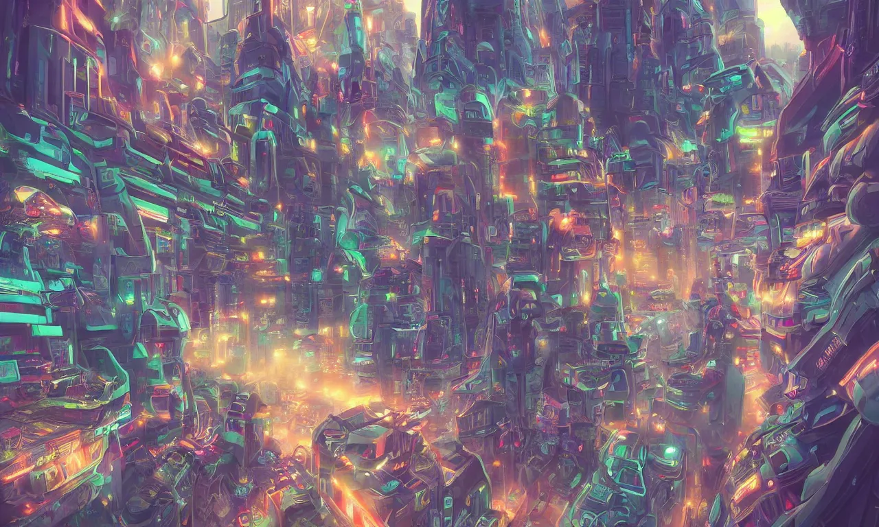 Prompt: futuristic city, illustration painting, oil on canvas, intricate, portrait, detailed illustration, hd, digital art, overdetailed art, concept art, complementing colors, detailed, illustration painting by alex gray, digital art, overdetailed art, concept art, complementing colors rendered by beeple, syd meade