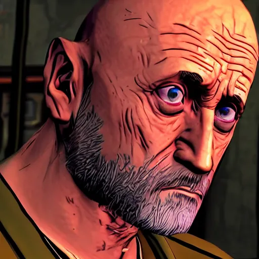 Image similar to Mike Ehrmantraut in the wolf among us, ultra realistic, highly detailed, 4K, 2 colored lighting. extremely interesting