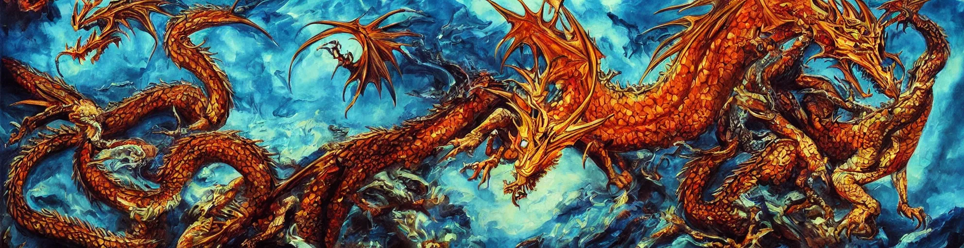 Image similar to the most beautiful dragon dramatic painting