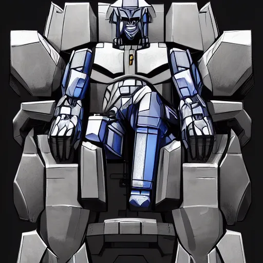 Image similar to detailed picture of megatron sittin on a throne; trending on artstation