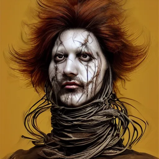 Image similar to portrait of a Shibari S&M barbed wire wrapped face and neck, headshot, insanely nice professional hair style, dramatic hair color, digital painting, of a old 17th century, old cyborg merchant, amber jewels, baroque, ornate clothing, scifi, realistic, hyperdetailed, chiaroscuro, concept art, art by Franz Hals and Jon Foster and Ayami Kojima and Amano and Karol Bak,