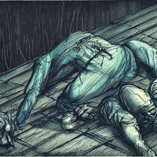 Prompt: a man digging up a dead body, subtle blue, orange, and dark green tones, high quality, high detail, dark colors, sinister atmosphere, dramatic lighting, cinematic, establishing shot, extremely high detail, photo realistic, cinematic lighting, pen and ink, intricate line drawings, by Yoshitaka Amano, Ruan Jia, Kentaro Miura, Artgerm, post processed, concept art, artstation, matte painting, style by eddie mendoza, raphael lacoste, alex ross, album artwork