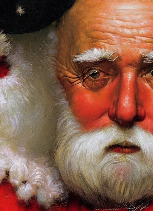 Image similar to high quality high detail painting by norman rockwell, hd, close up portrait, santa clause, muted pastel colors, photorealistic lighting