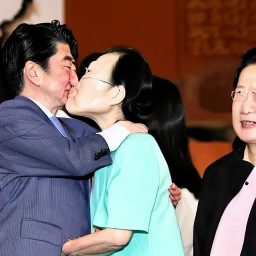 Prompt: Shinzo Abe warmly kisses Tsai Ing-wen. –n 6