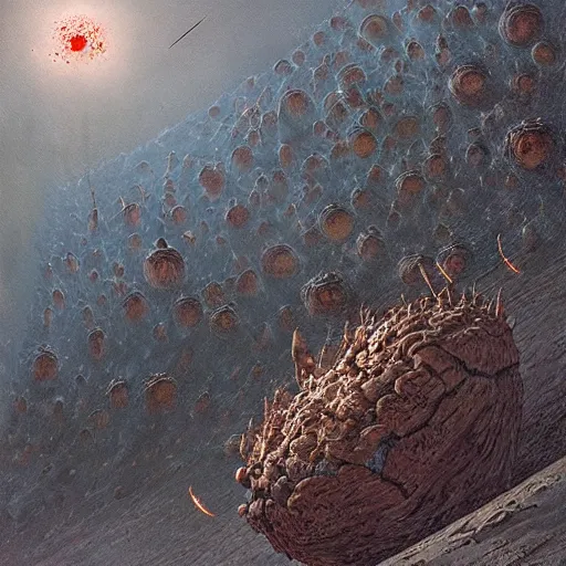 Prompt: A digital painting of a meteor containing an insect hive, Wayne Barlowe Greg Rutkowski