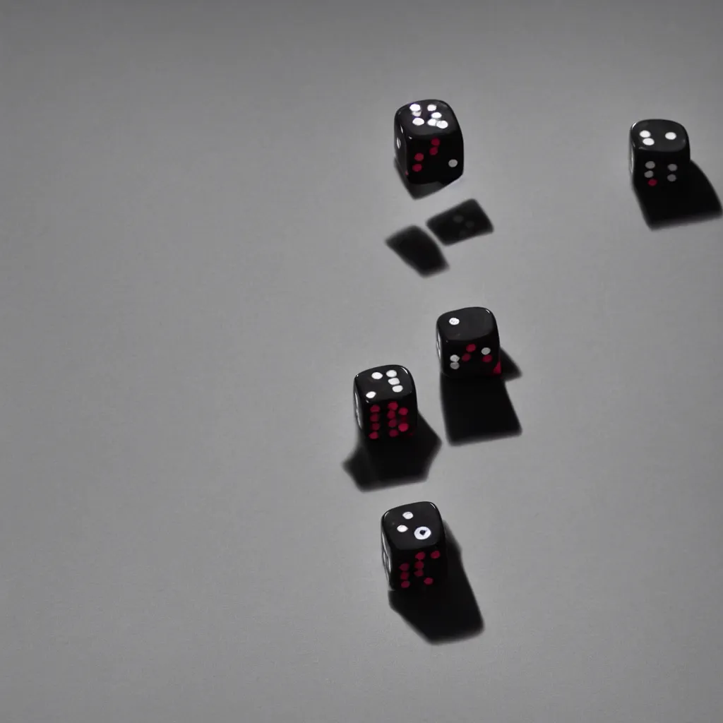 Prompt: a macro shot of a dice with little robot legs, studio lighting, dim shadow