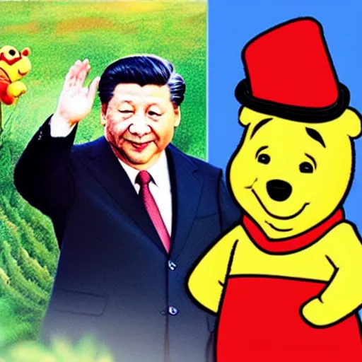 Prompt: portrait of Xi Jinping looking like Winnie the Pooh, parody