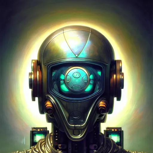 Image similar to front shot of a cyberpunk gazmask robot character, intricate, elegant, highly detailed, centered, digital painting, artstation, concept art, smooth, sharp focus, illustration, artgerm, Tomasz Alen Kopera, Peter Mohrbacher, donato giancola, Joseph Christian Leyendecker, WLOP, Boris Vallejo