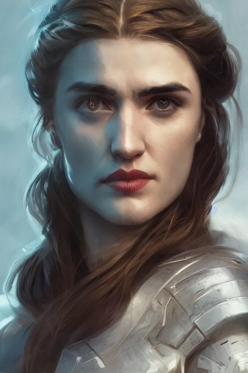 Prompt: portrait, Katie Mcgrath , paladin , face portrait, raphael lacoste, eddie mendoza, alex ross, concept art, matte painting, highly detailed, rule of thirds, dynamic lighting, cinematic, detailed, denoised, centerd