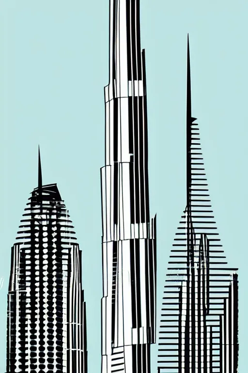 Image similar to minimalist boho style art of colorful burj khalifa, illustration, vector art