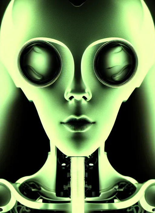 Image similar to a beautiful young female futuristic robot profile face, daguerrotype, closeup - view, f / 2. 8, low contrast, 1 6 k, x - ray, beautiful lighting, reflective, in a symbolic and meaningful style, surreal dreamy poetic