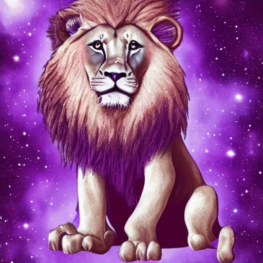 Image similar to a purple lion in space