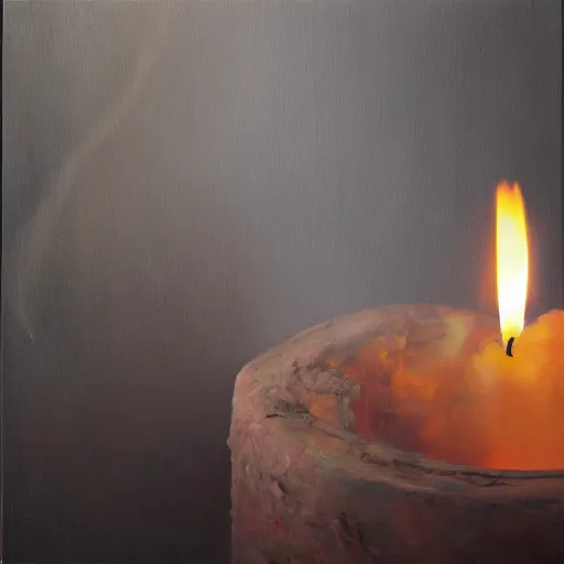 Prompt: oil painting, ying yong, spirit out of smoke big candle, deep photo, high resolution, art contemporary