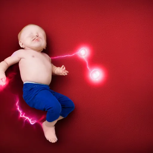 Image similar to a baby being ripped apart limb by limb, screaming in pain, red mist, hyper graphic