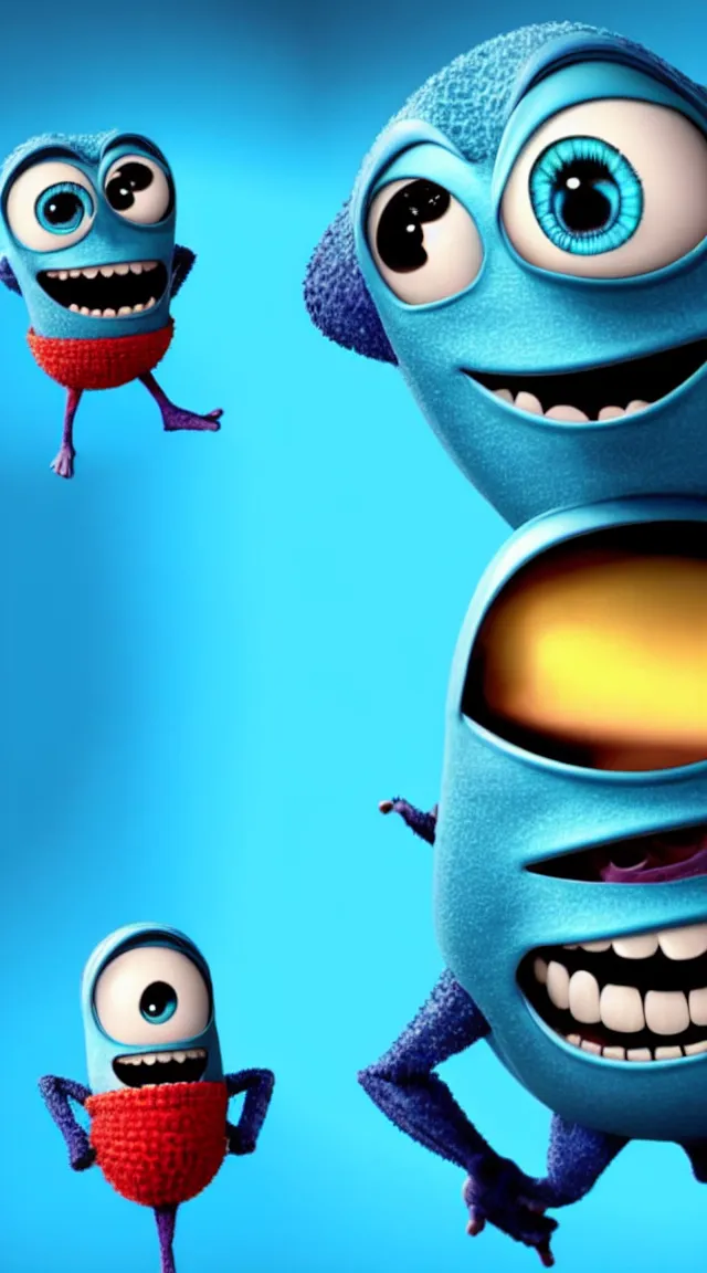 Image similar to a full studio shot of a virus as a pixar character against a dark cyan backdrop. it is cute, evil and adorable.