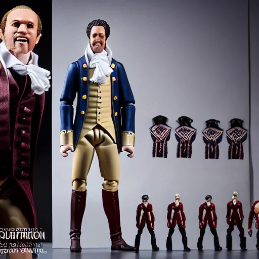 Prompt: action figure from the broadway musical hamilton, award winning product photography